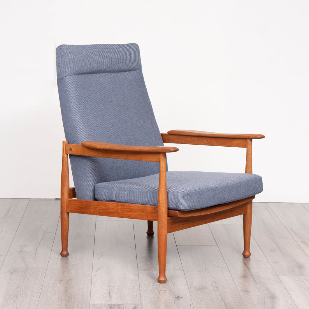 Newly Reupholstered Midcentury Reclining Teak Armchair by Guy Rogers c.1960