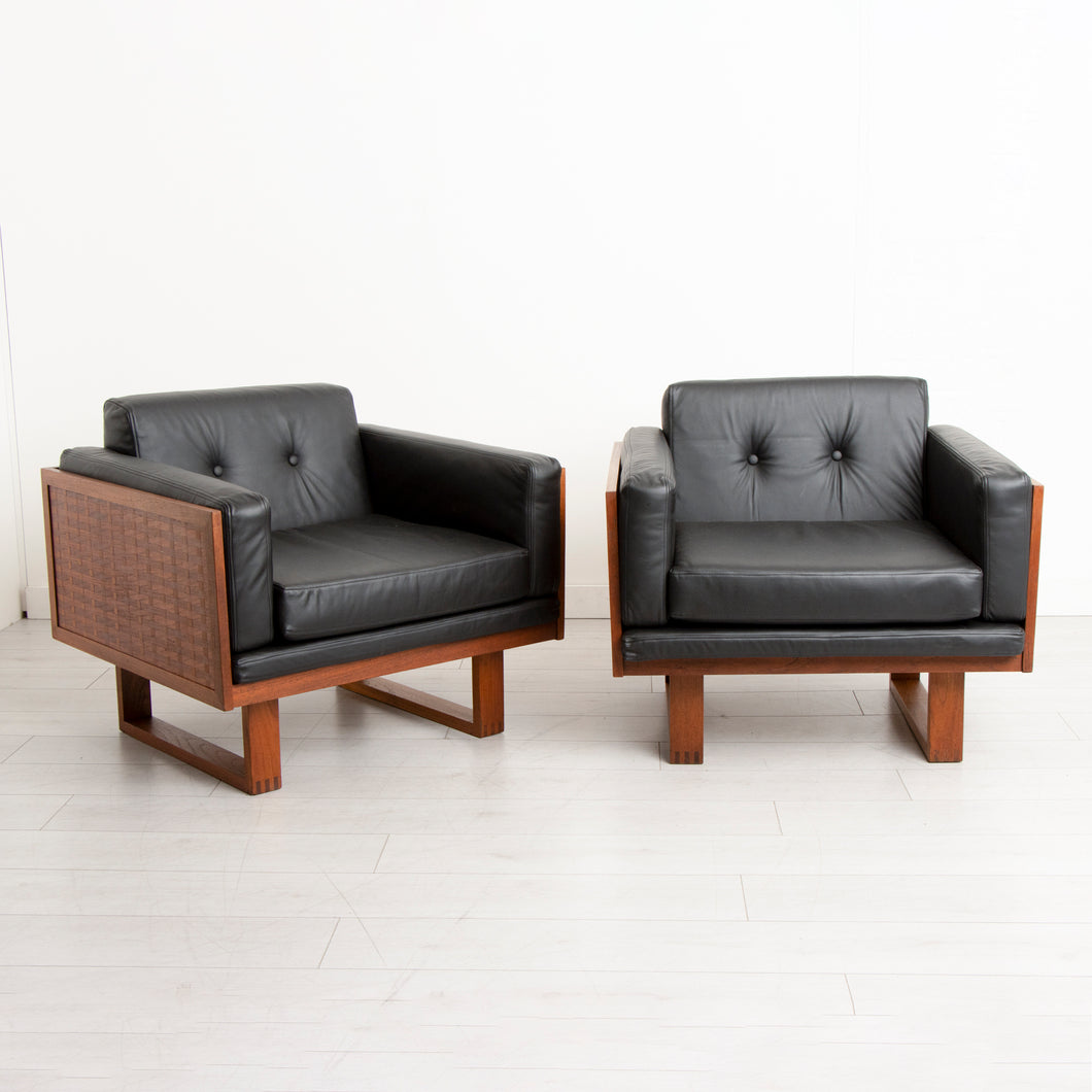 Danish Pair of Midcentury Teak & Black Leather Armchairs by Poul Cadovius for France & Son c.1960