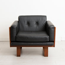 Load image into Gallery viewer, Danish Pair of Midcentury Teak &amp; Black Leather Armchairs by Poul Cadovius for France &amp; Son c.1960

