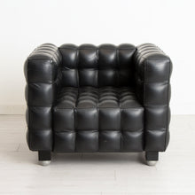 Load image into Gallery viewer, Pair of &#39;Kubus&#39; Black Leather Armchairs in the manner of Josef Hoffmann c.1970
