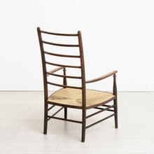 Load image into Gallery viewer, Liberty &amp; Co Arts &amp; Crafts Low Ladder Back Armchair with Rush Seat  c. 1900
