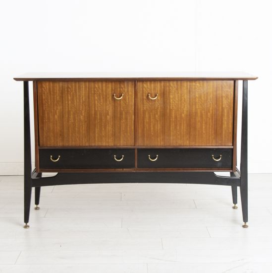 Midcentury G Plan Tola and Black Sideboard with Brass Handles c.1960