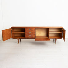 Load image into Gallery viewer, Midcentury Teak &amp; Flamed Mahogany Sideboard with Brass Handles by Greaves &amp; Thomas c.1960
