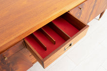Load image into Gallery viewer, Midcentury Teak &amp; Flamed Mahogany Sideboard with Brass Handles by Greaves &amp; Thomas c.1960
