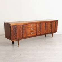 Load image into Gallery viewer, Midcentury Teak &amp; Flamed Mahogany Sideboard with Brass Handles by Greaves &amp; Thomas c.1960
