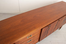 Load image into Gallery viewer, Midcentury Teak &amp; Flamed Mahogany Sideboard with Brass Handles by Greaves &amp; Thomas c.1960
