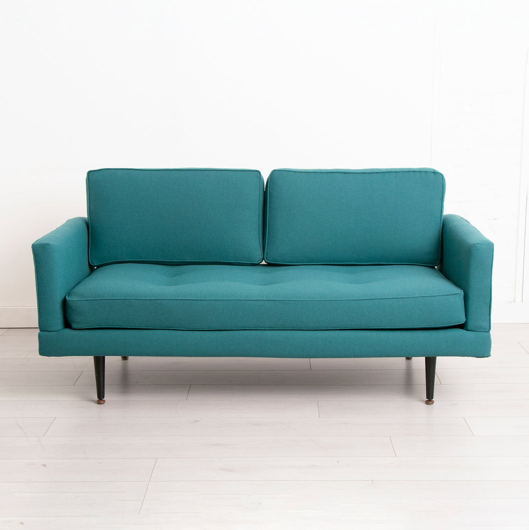 Mid Century sofabed newly upholstered in teal fabric, c. 1960s