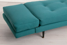 Load image into Gallery viewer, Mid Century sofabed newly upholstered in teal fabric, c. 1960s
