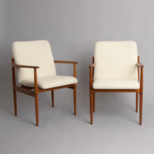 Load image into Gallery viewer, Pair of Midcentury Teak Armchairs newly reupholstered in 100% Wool Boucle Fabric c.1960s
