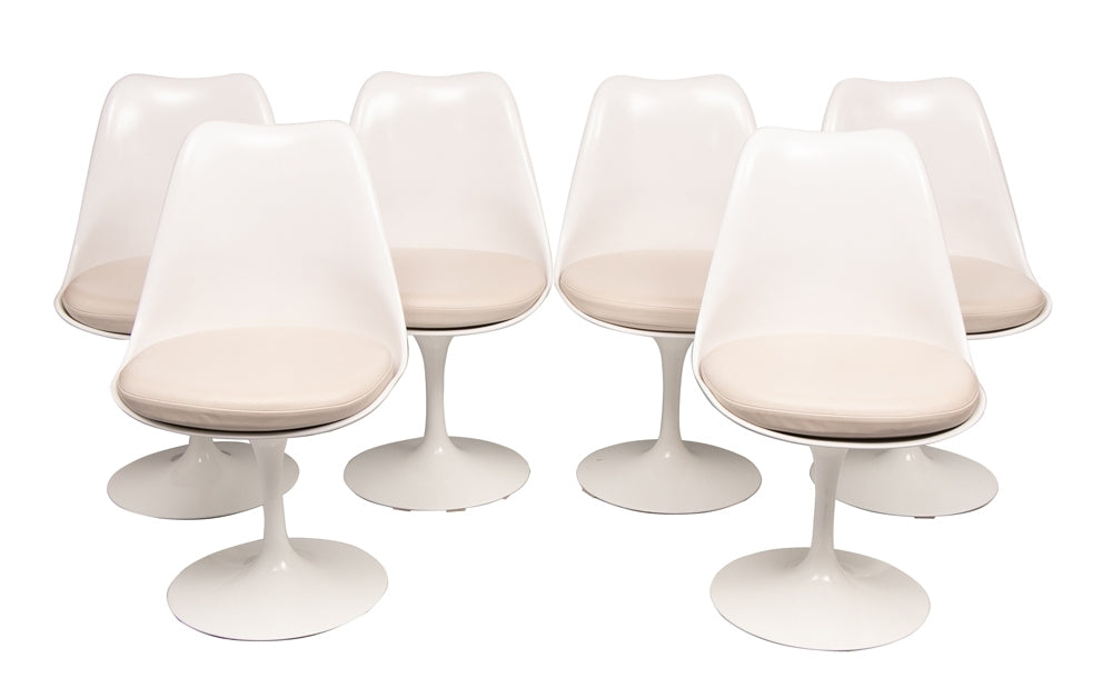 Set of 6 Swivel Tulip Chairs with Leather Seat Pads by Eero Saarinen for Knoll